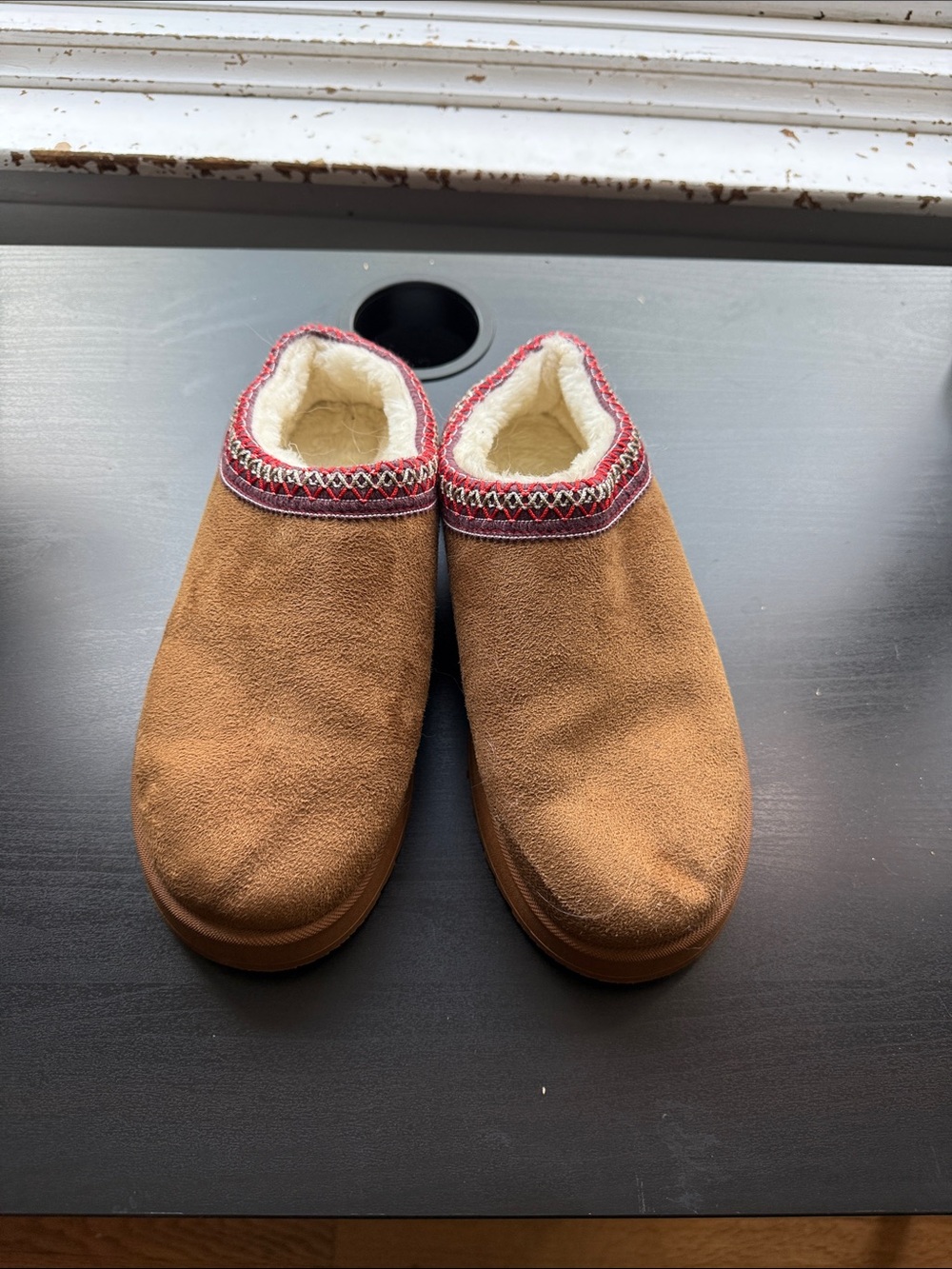Cozy Suede Slip-On Shearling Lined Slippers - Brown